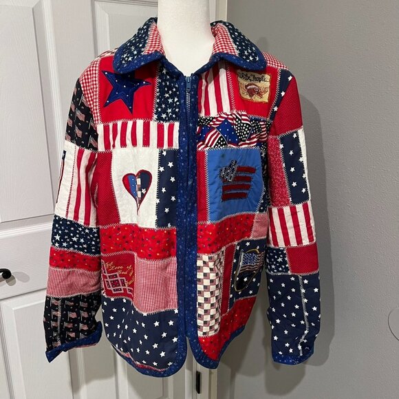 USA American Novelty Patchwork Custom Made Quilted Jacket Size Large - Picture 1 of 10